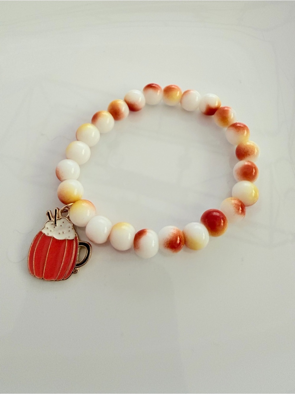 Pumpkin Spice Mug Charm Beaded Bracelet - Picture 2 of 2